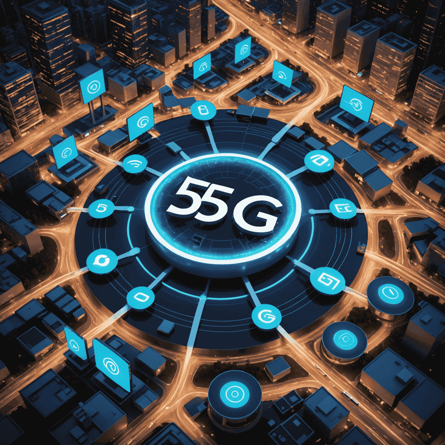 Visual representation of 5G network with connected devices and high-speed data streams