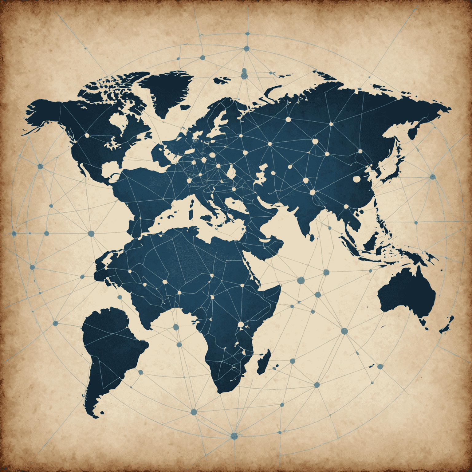 World map with connected points representing global mobile network coverage