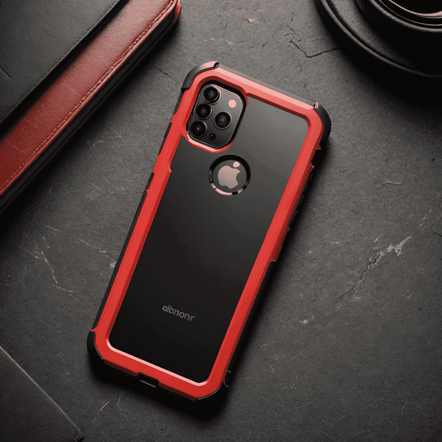 Premium phone case with shock-absorbing technology and sleek design in black and red colors