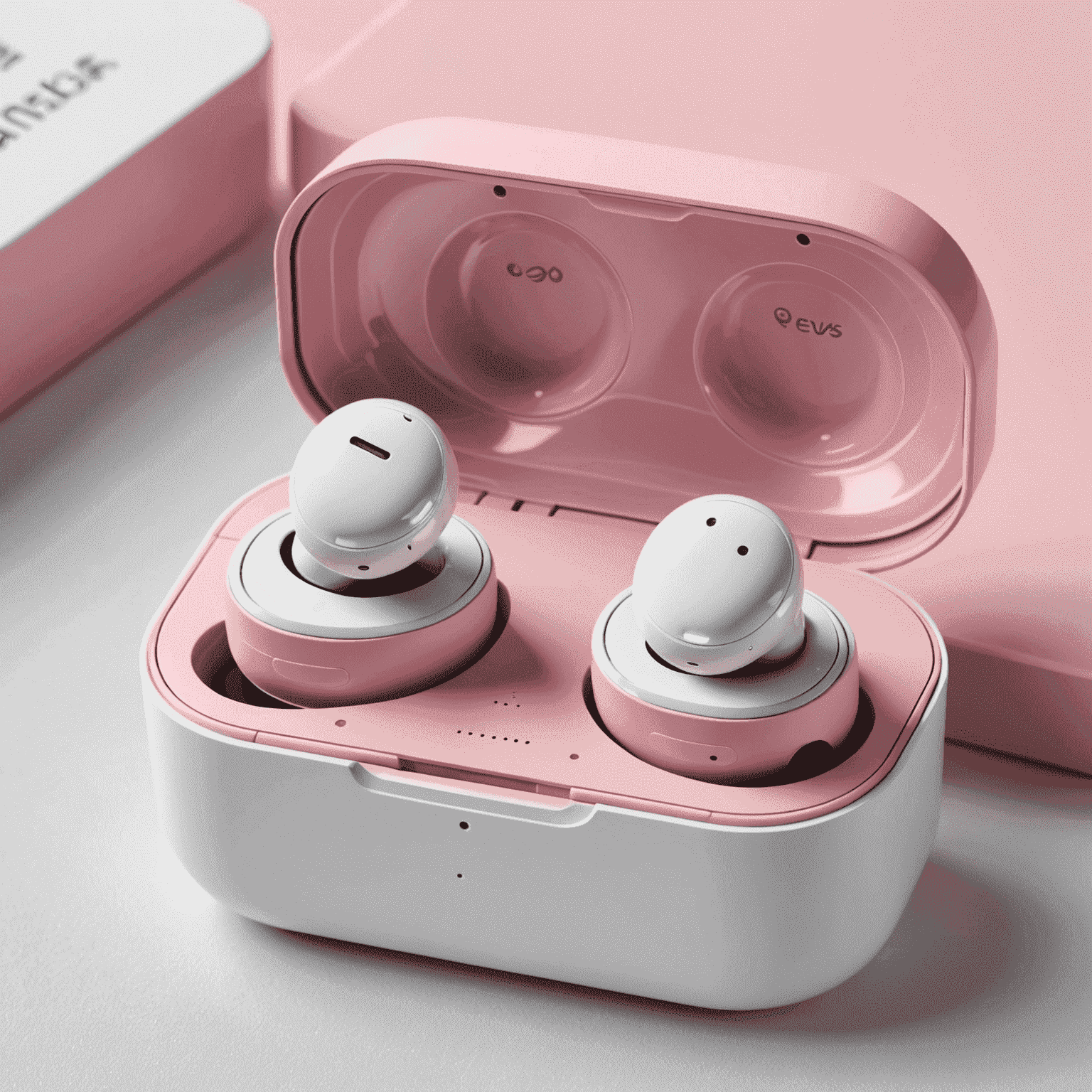 High-quality wireless earbuds with charging case in white and pink colors